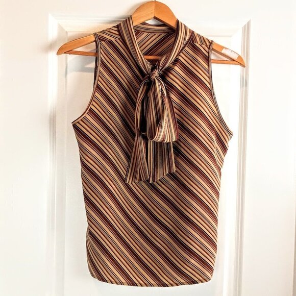 Vintage Jones New York Diagonal Stripe Tie Neck Silk Sleeveless Top - Picture 1 of 5